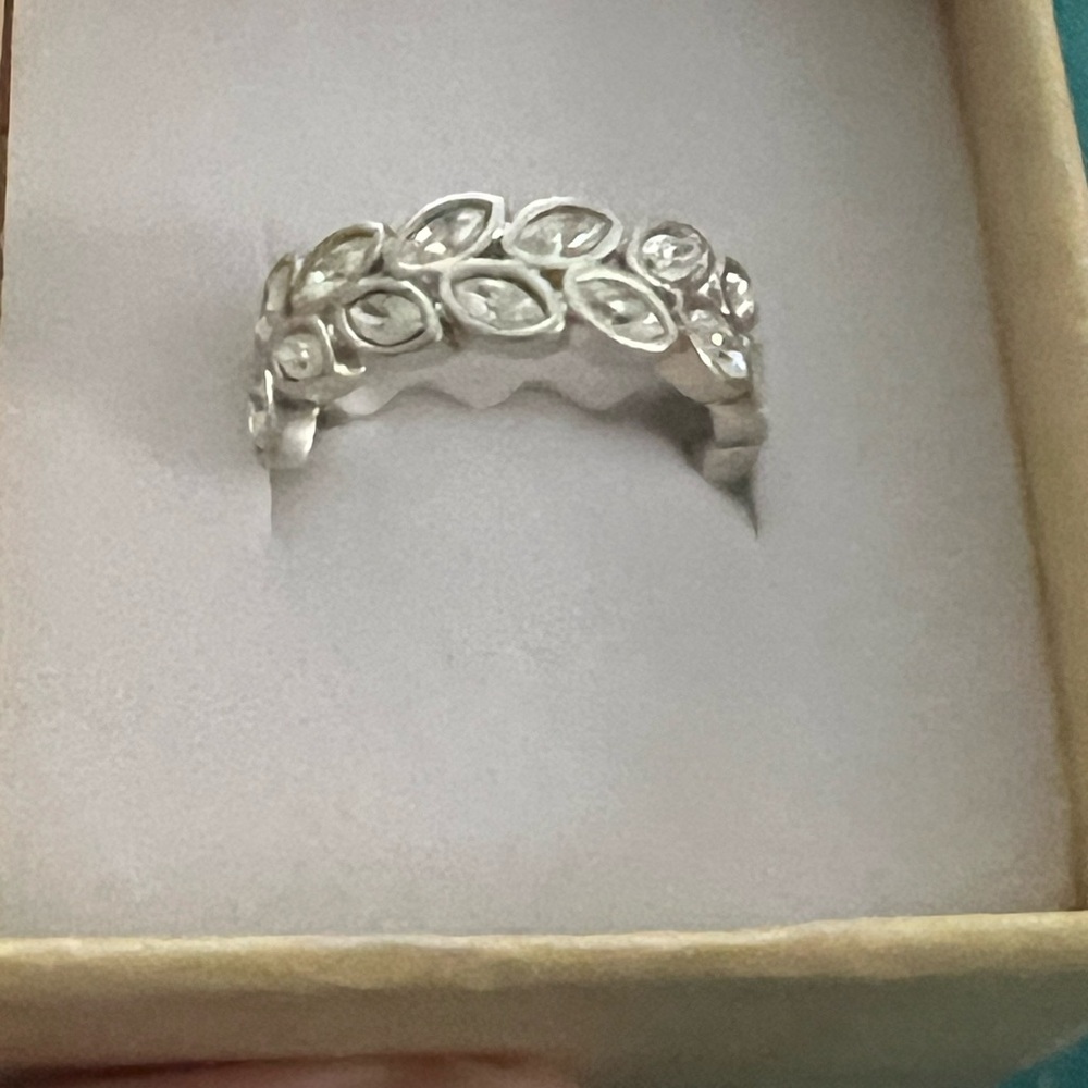Touchstone Crystal Silver Leaf Ring - image 1